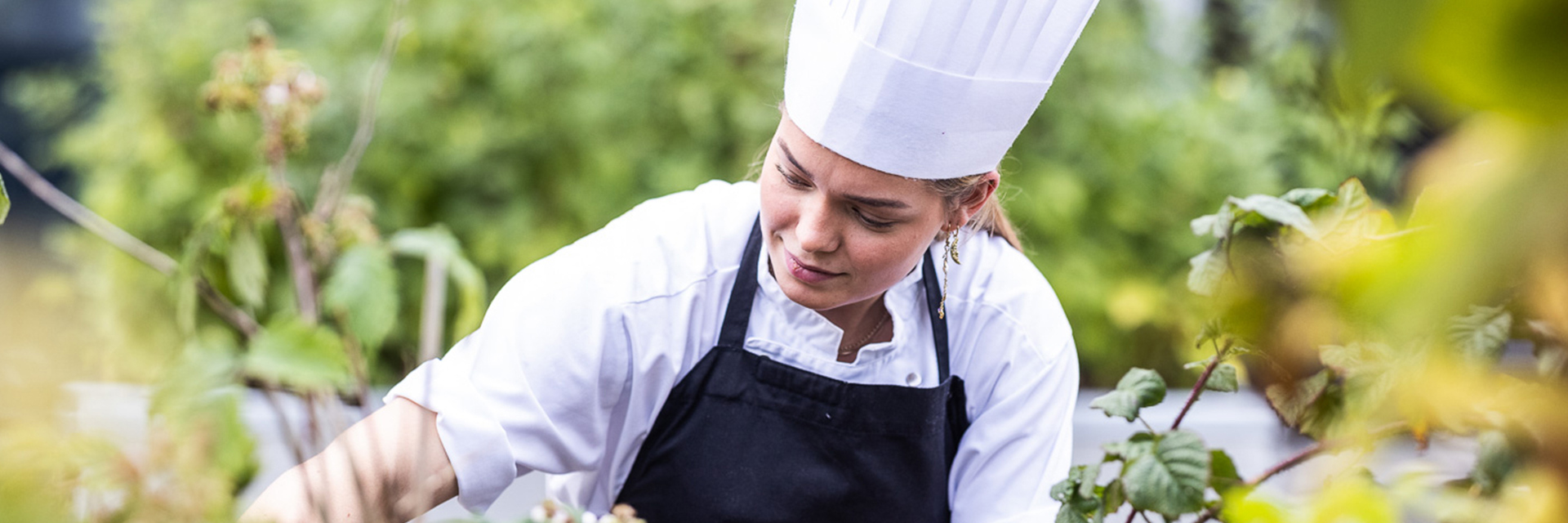 Gastronom sidder i køkkenhave