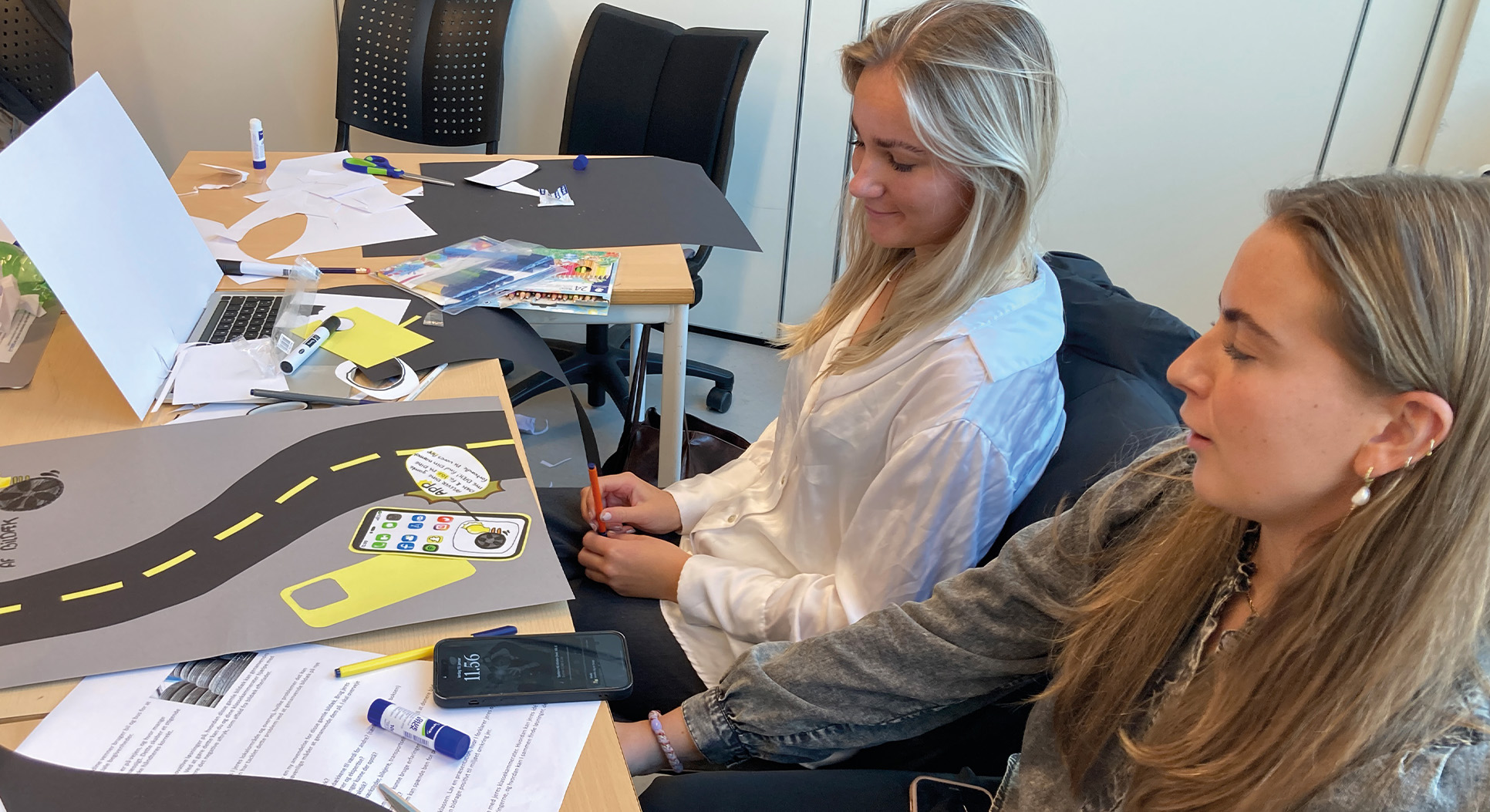 EUD Business piger arbejder med innovationsprojekt